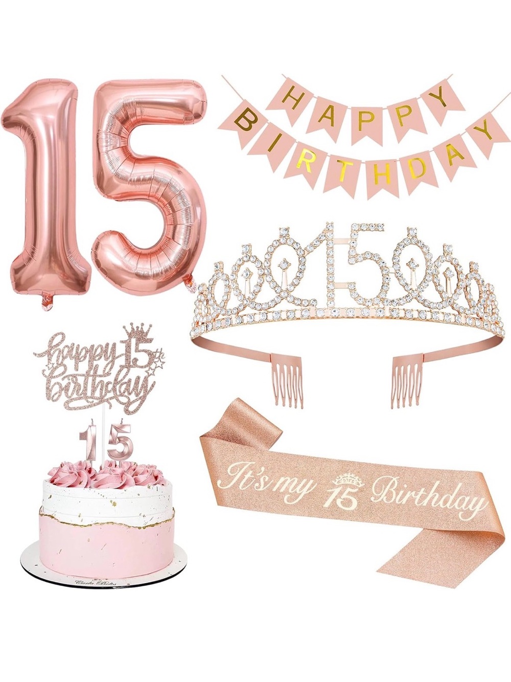 Rose Gold 15th Birthday Party Decoration Kit - Elegant Celebration Set